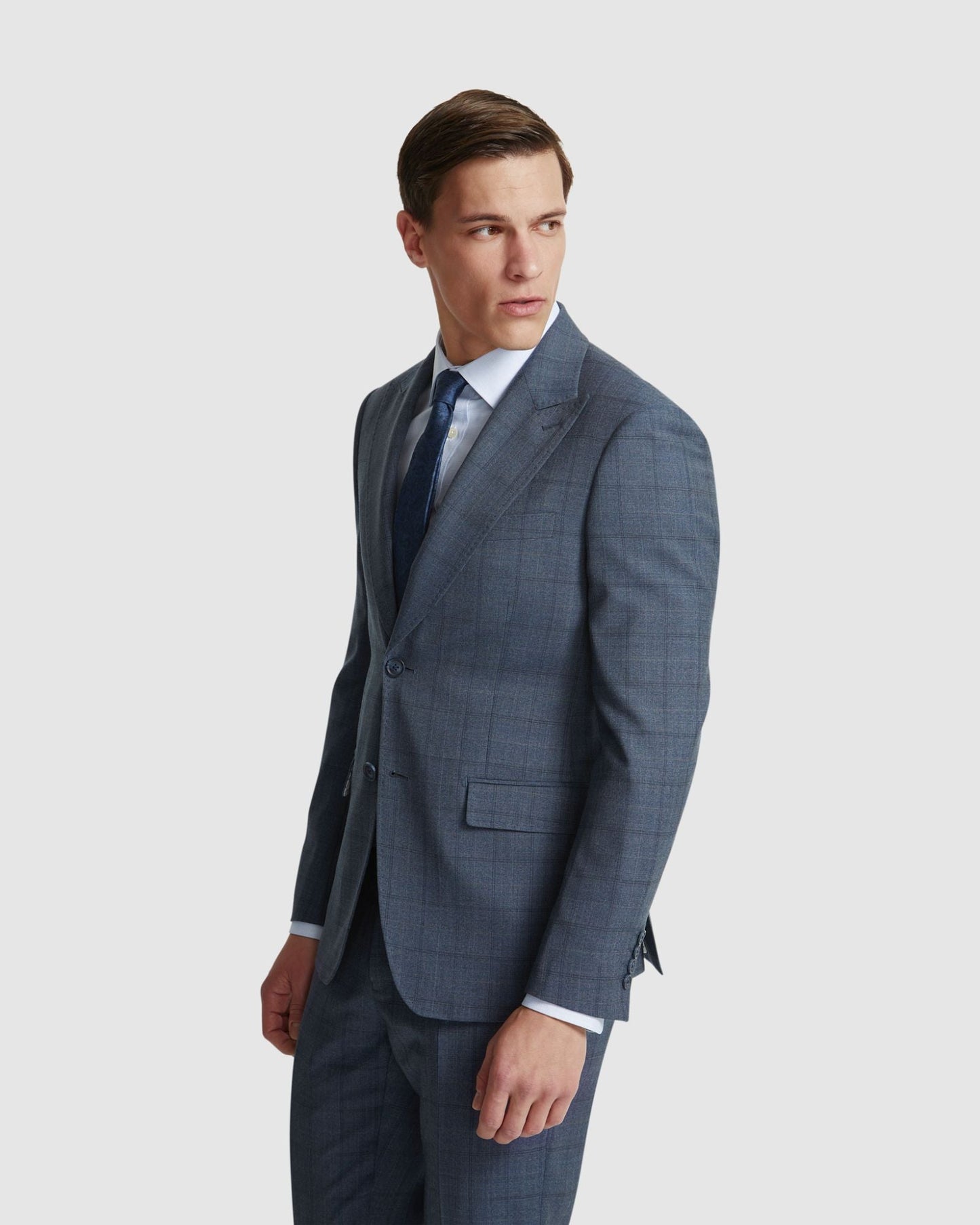 Byron Wool Check Suit Jacket Peak Lapel