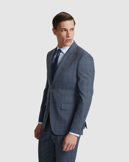 Byron Wool Check Suit Jacket Peak Lapel