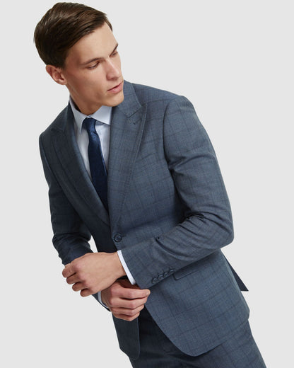 Byron Wool Check Suit Jacket Peak Lapel