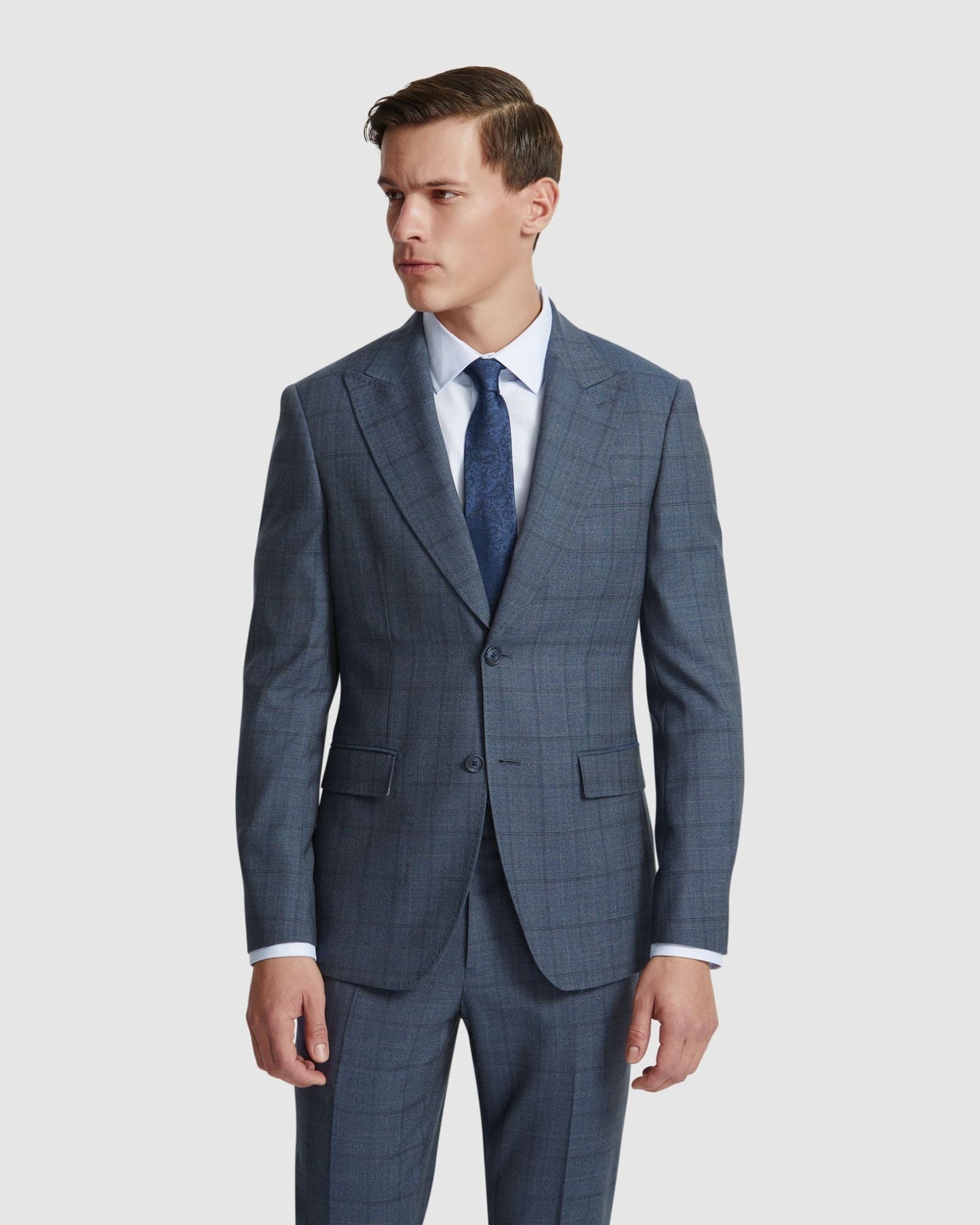 Byron Wool Check Suit Jacket Peak Lapel