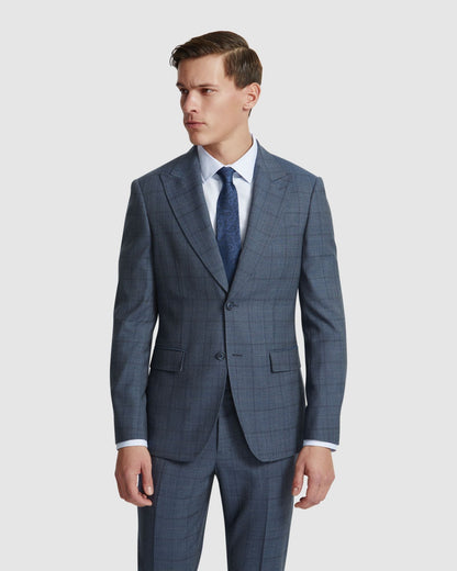 Byron Wool Check Suit Jacket Peak Lapel
