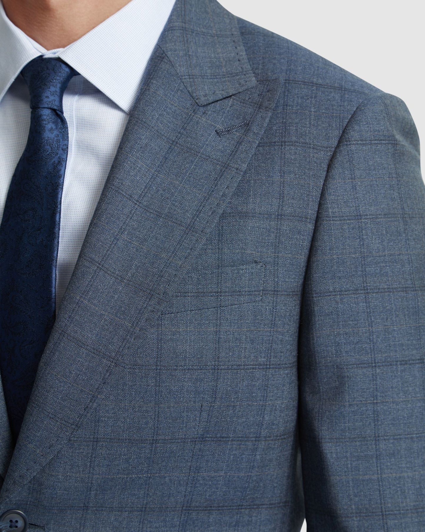 Byron Wool Check Suit Jacket Peak Lapel