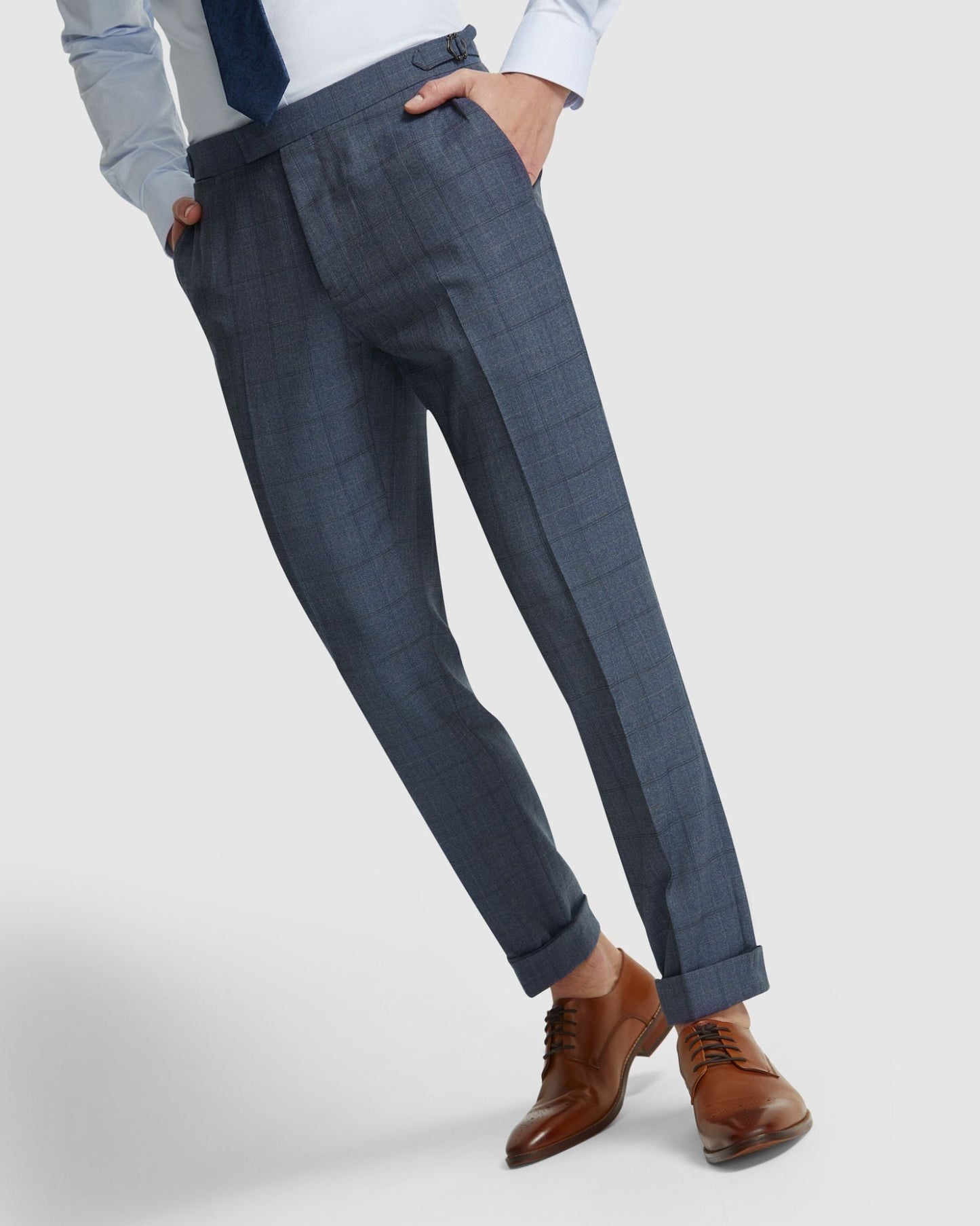 Byron Wool Check Suit Trousers Side Tab