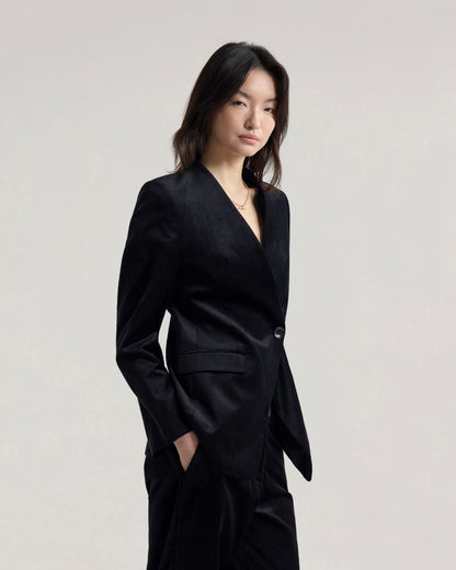 Raffi Velvet Collarless Blazer