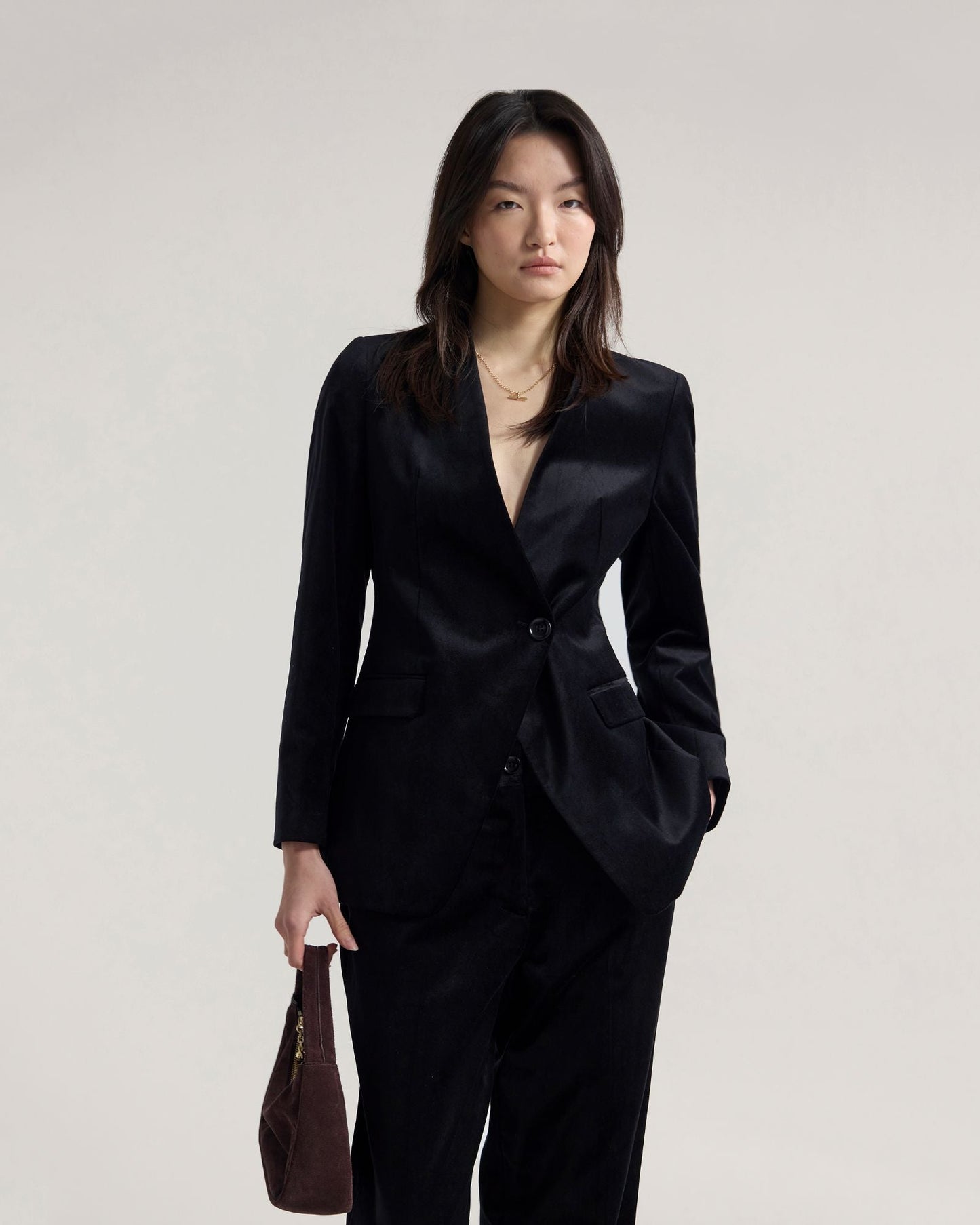 Raffi Velvet Collarless Blazer
