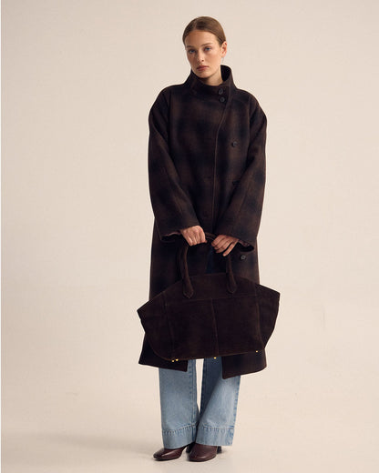Edi Check Funnel Collar Wool Coat