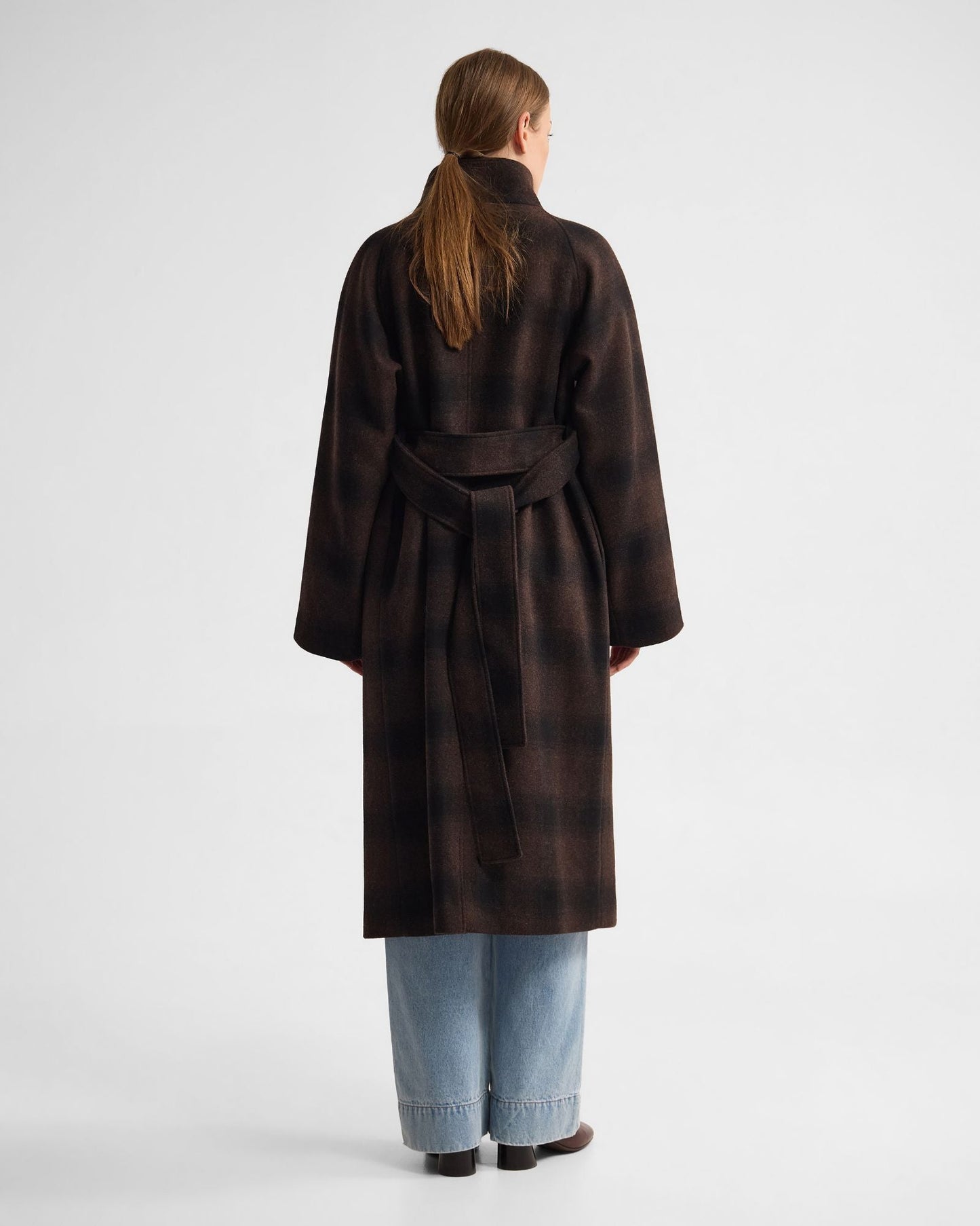 Edi Check Funnel Collar Wool Coat