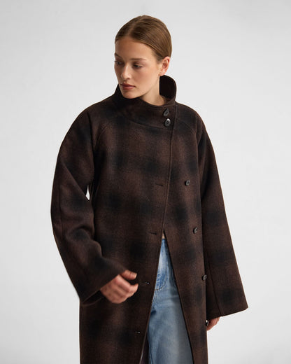 Edi Check Funnel Collar Wool Coat