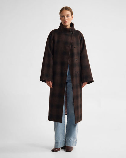 Edi Check Funnel Collar Wool Coat