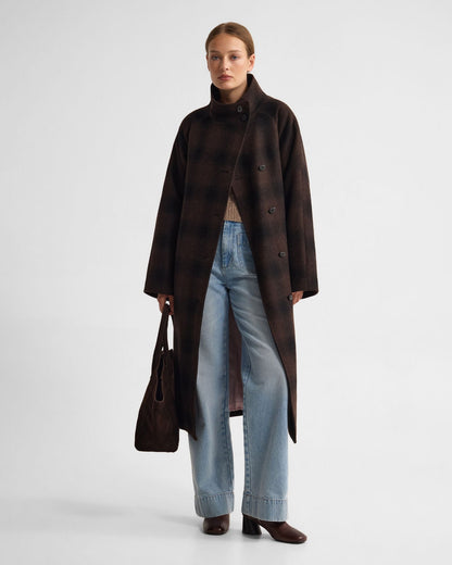 Edi Check Funnel Collar Wool Coat