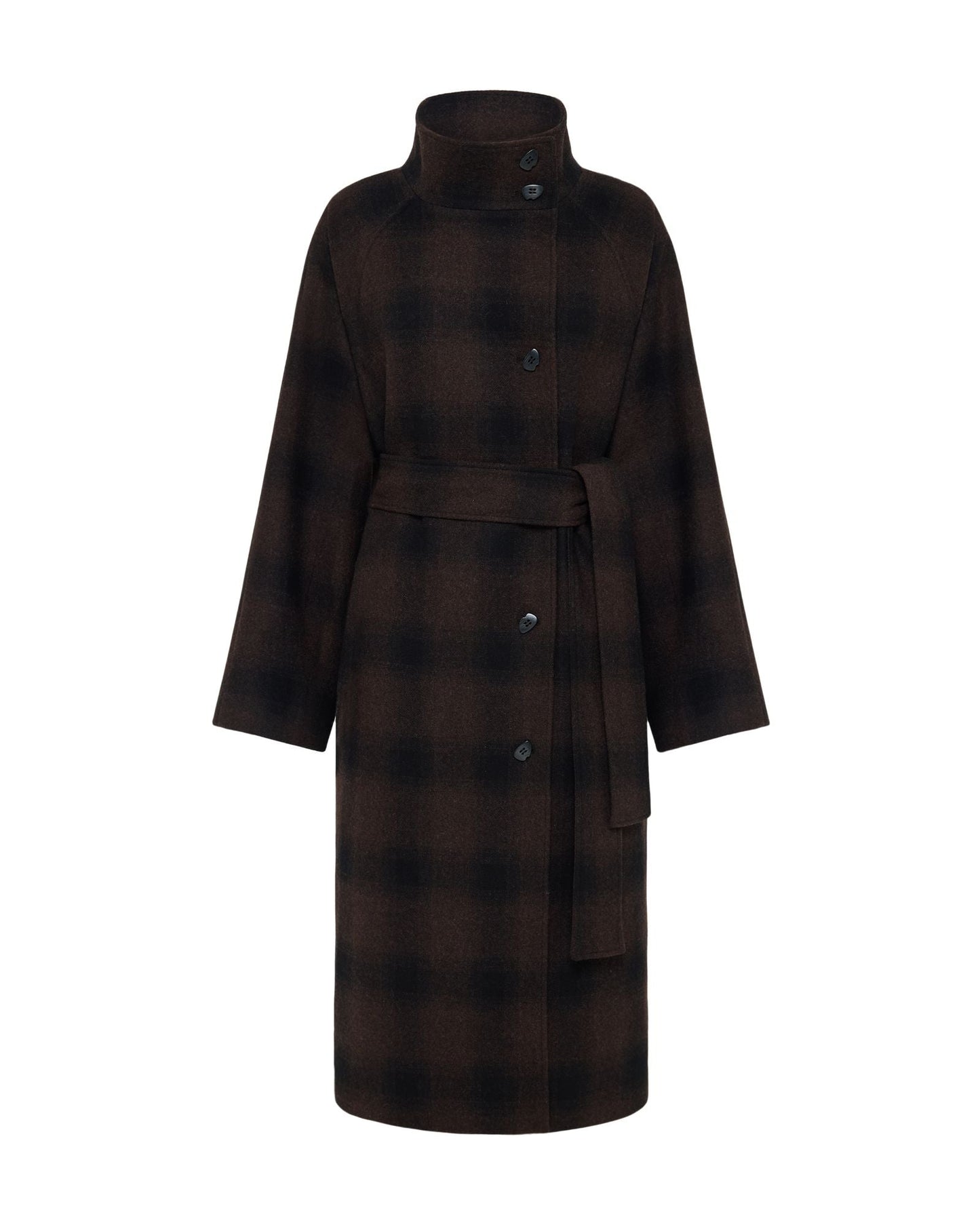 Edi Check Funnel Collar Wool Coat