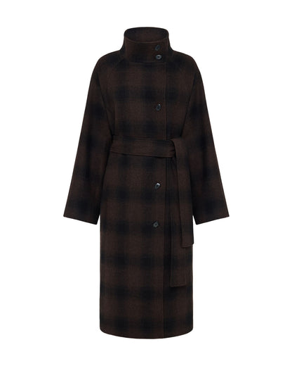 Edi Check Funnel Collar Wool Coat