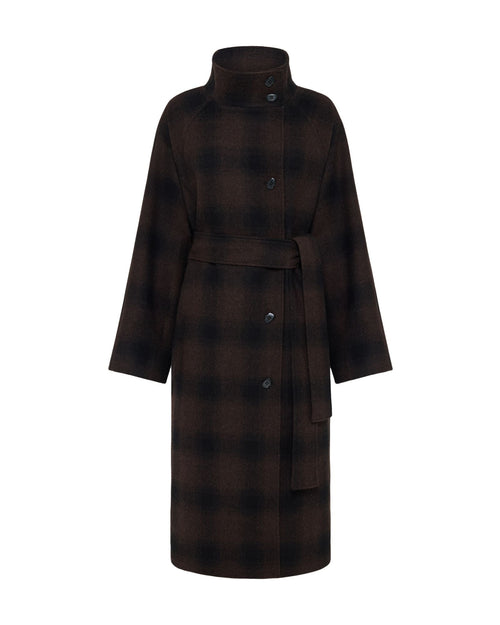 Edi Check Funnel Collar Wool Coat