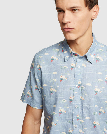 Leyton Linen Cotton Printed Short Sleeve Shirt