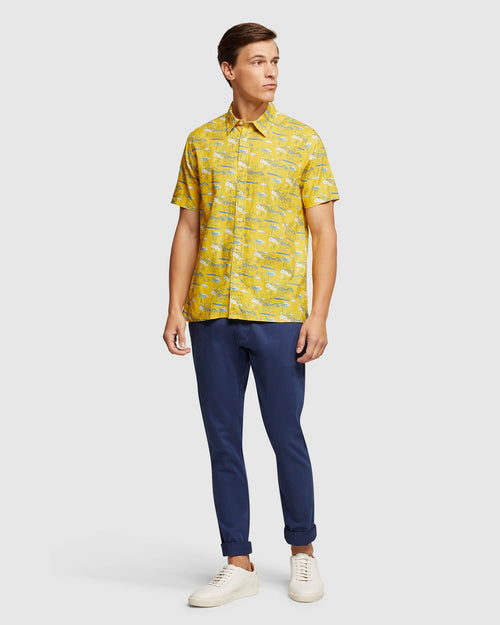 Leyton Linen Cotton Printed Short Sleeve Shirt