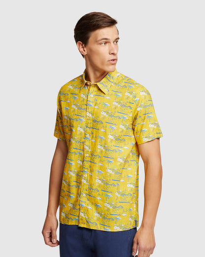 Leyton Linen Cotton Printed Short Sleeve Shirt