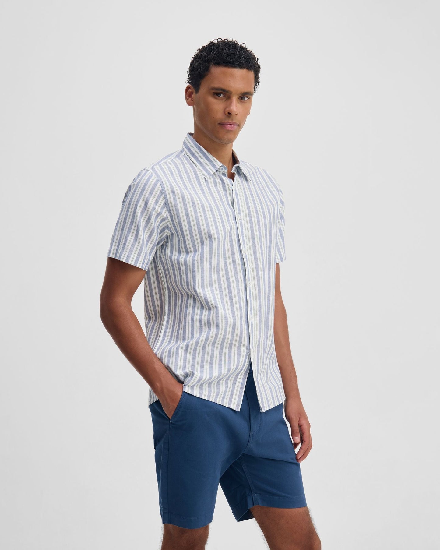 Leyton Short Sleeve Stripe Linen Shirt