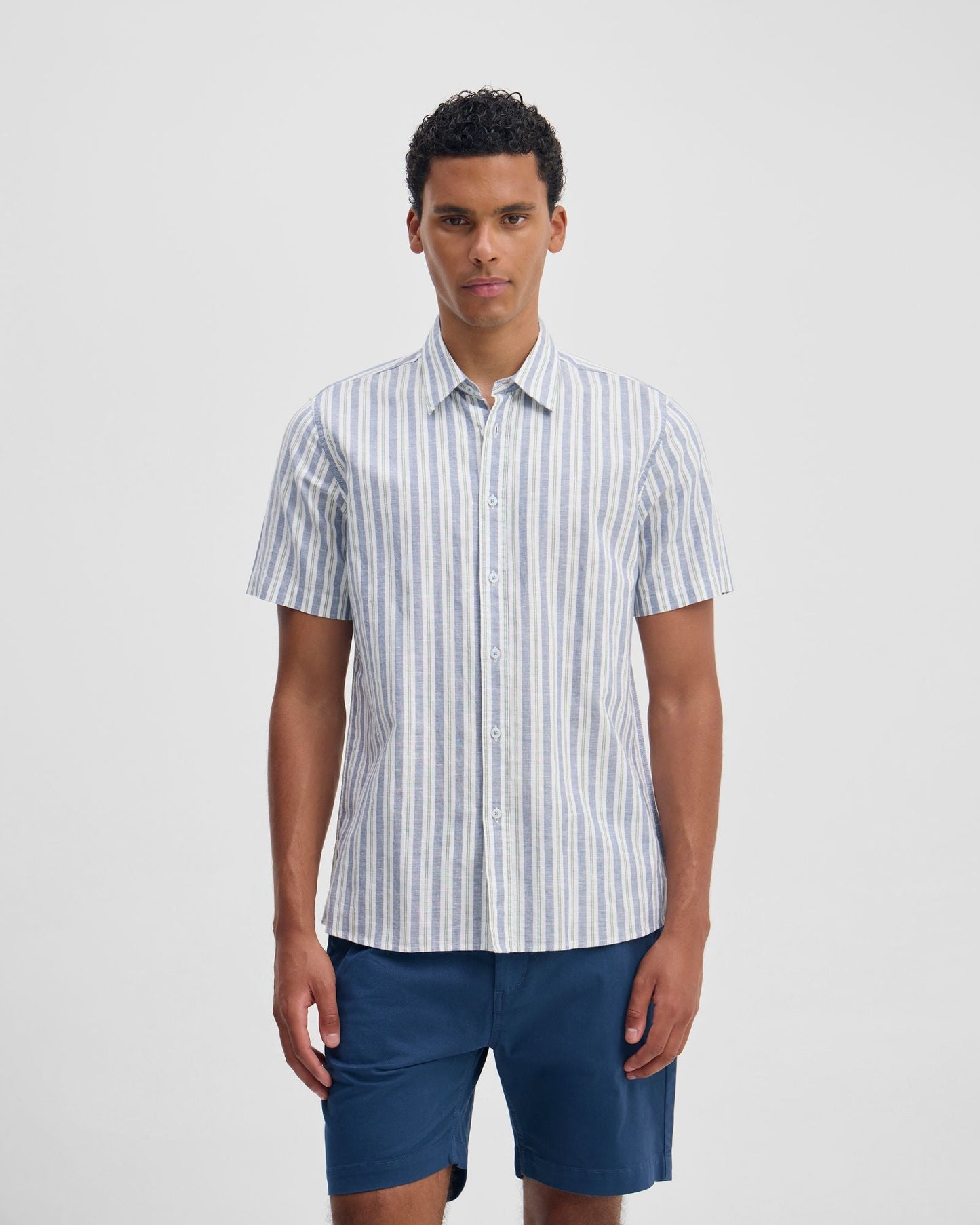 Leyton Short Sleeve Stripe Linen Shirt
