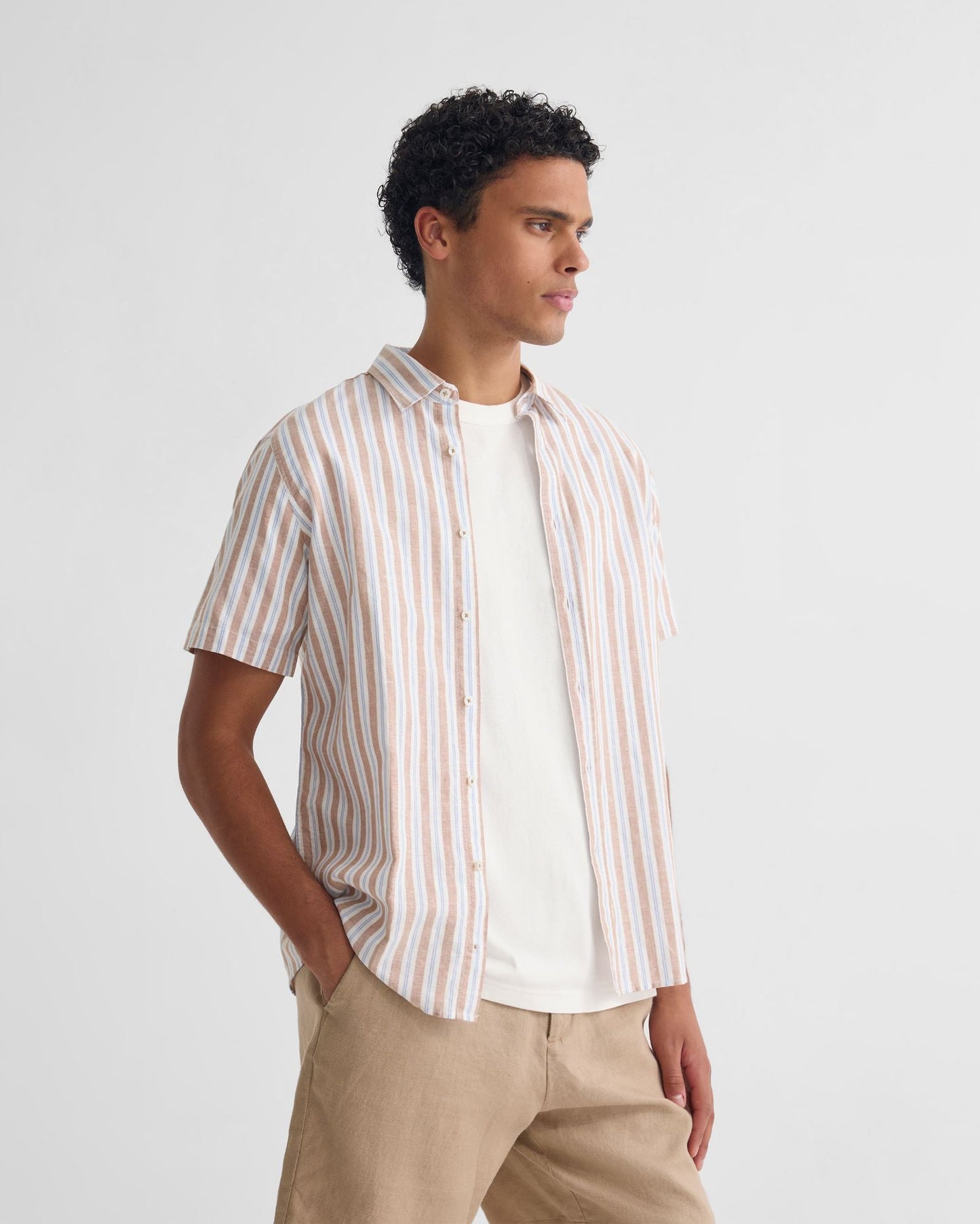 Leyton Short Sleeve Stripe Linen Shirt