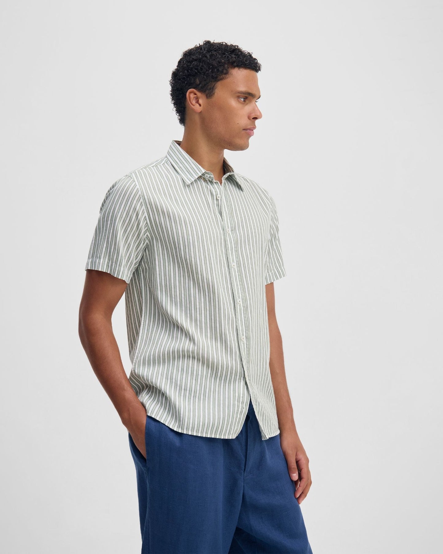 Leyton Short Sleeve Stripe Linen Shirt