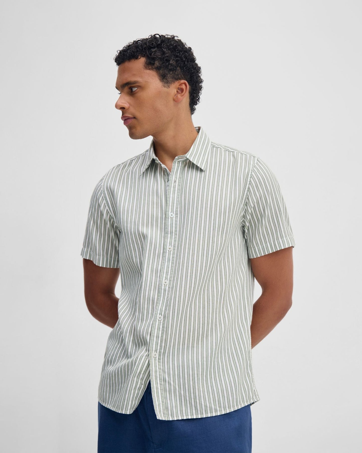 Leyton Short Sleeve Stripe Linen Shirt