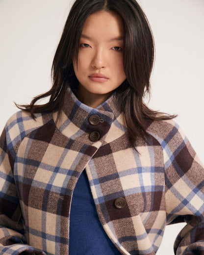 Edi Checked Funnel Collar Coat