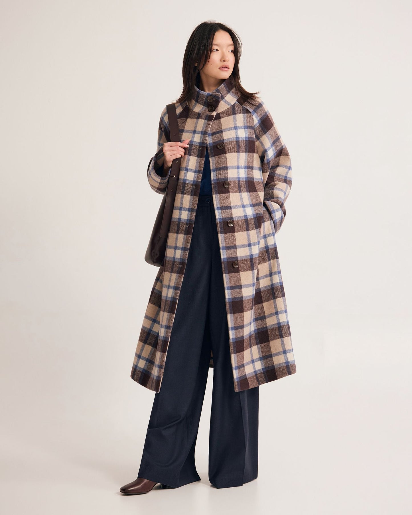 Edi Checked Funnel Collar Coat