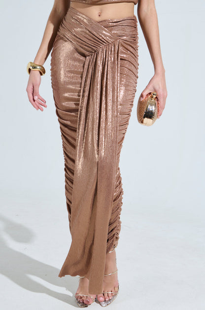 ALL OF THE GLAMOUR SLINKY MAXI SKIRT IN MAUVE