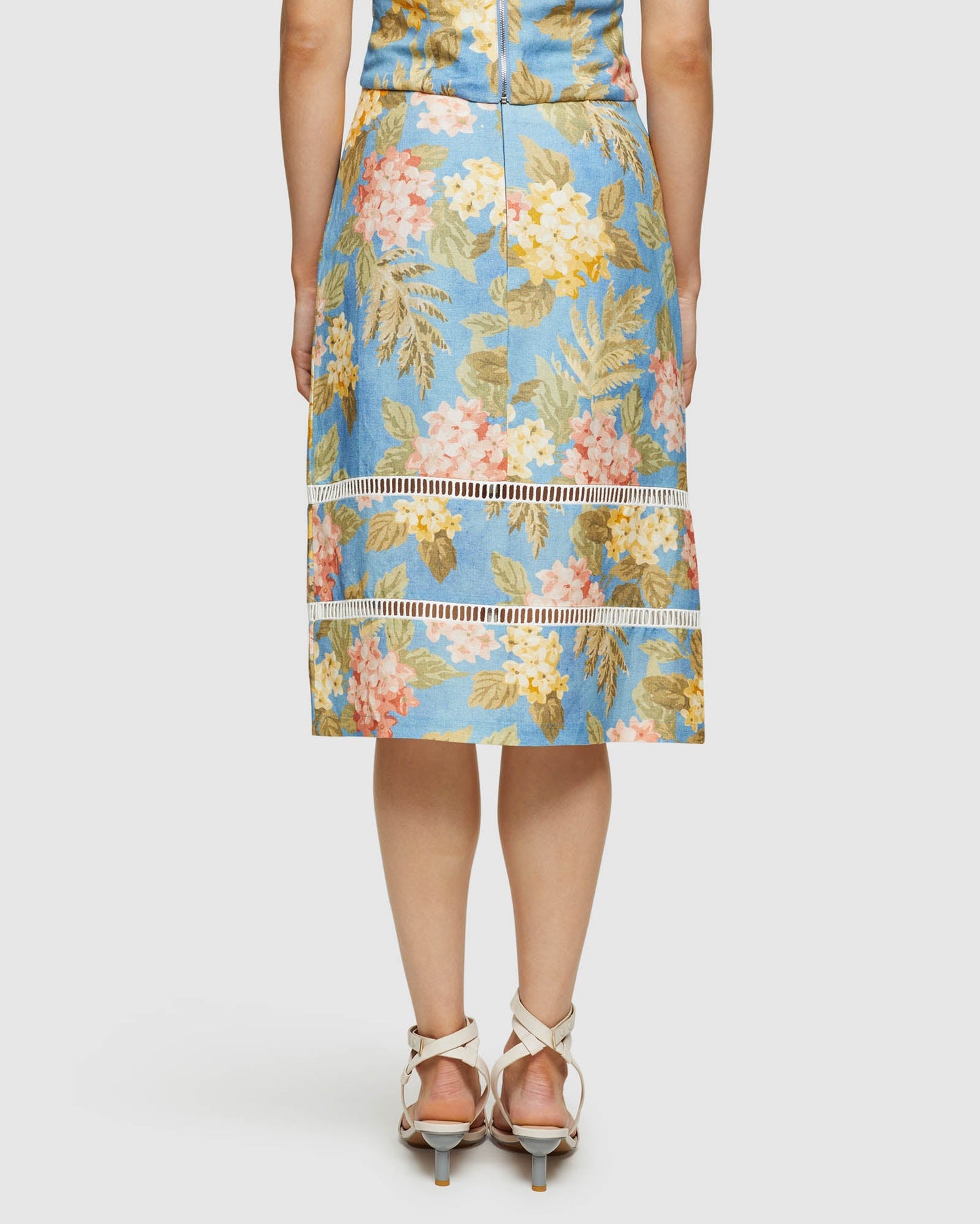 Rose Tropical Print Linen Skirt