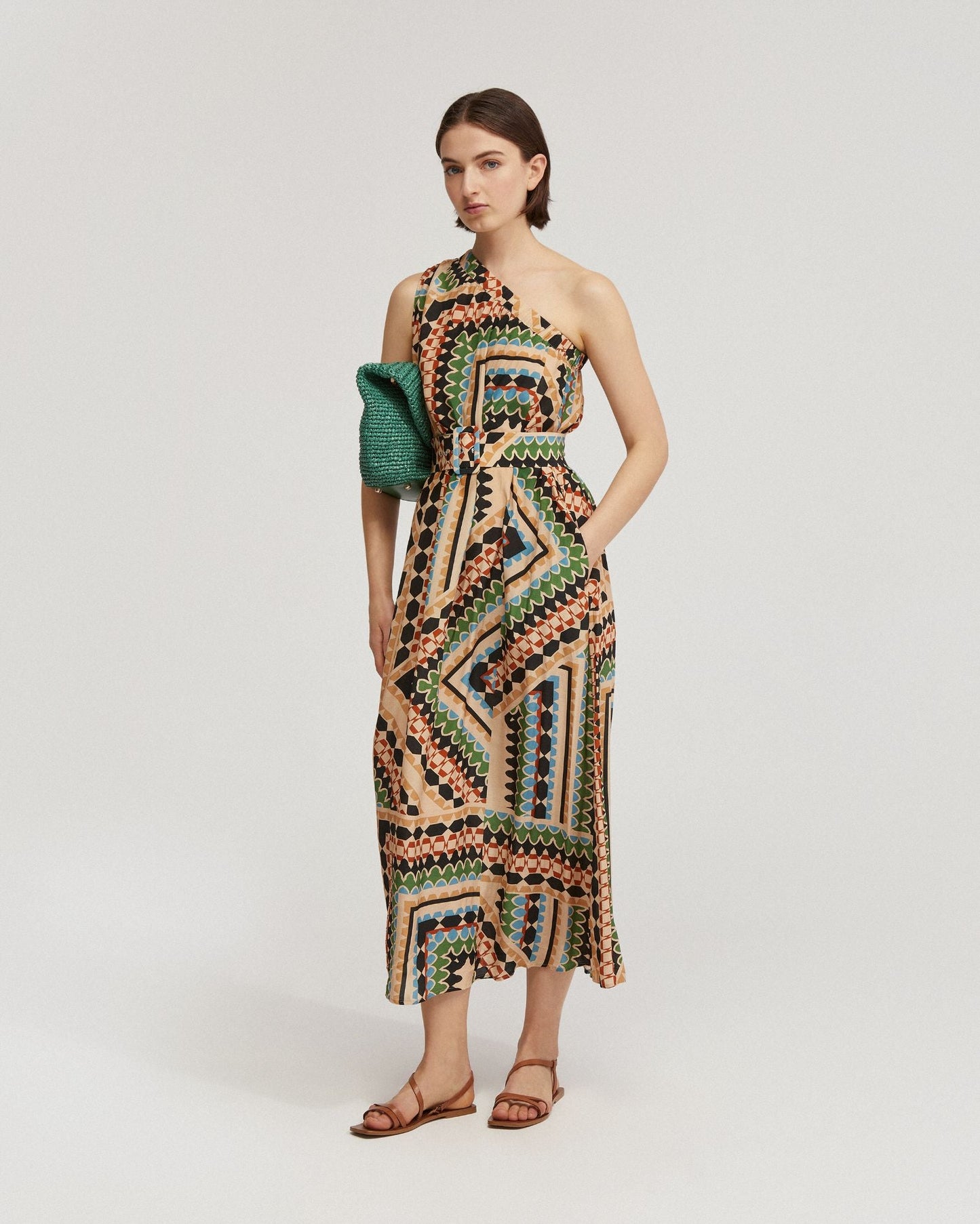 Samina Printed One-Shoulder Dress
