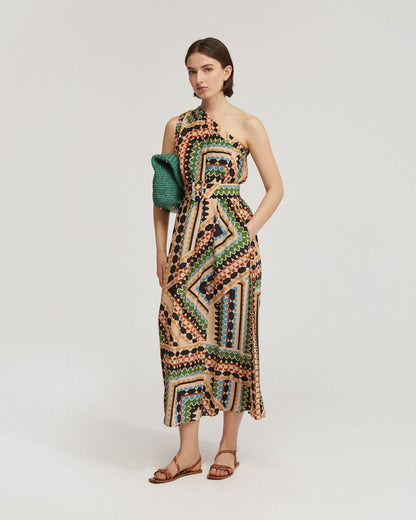 Samina Printed One-Shoulder Dress