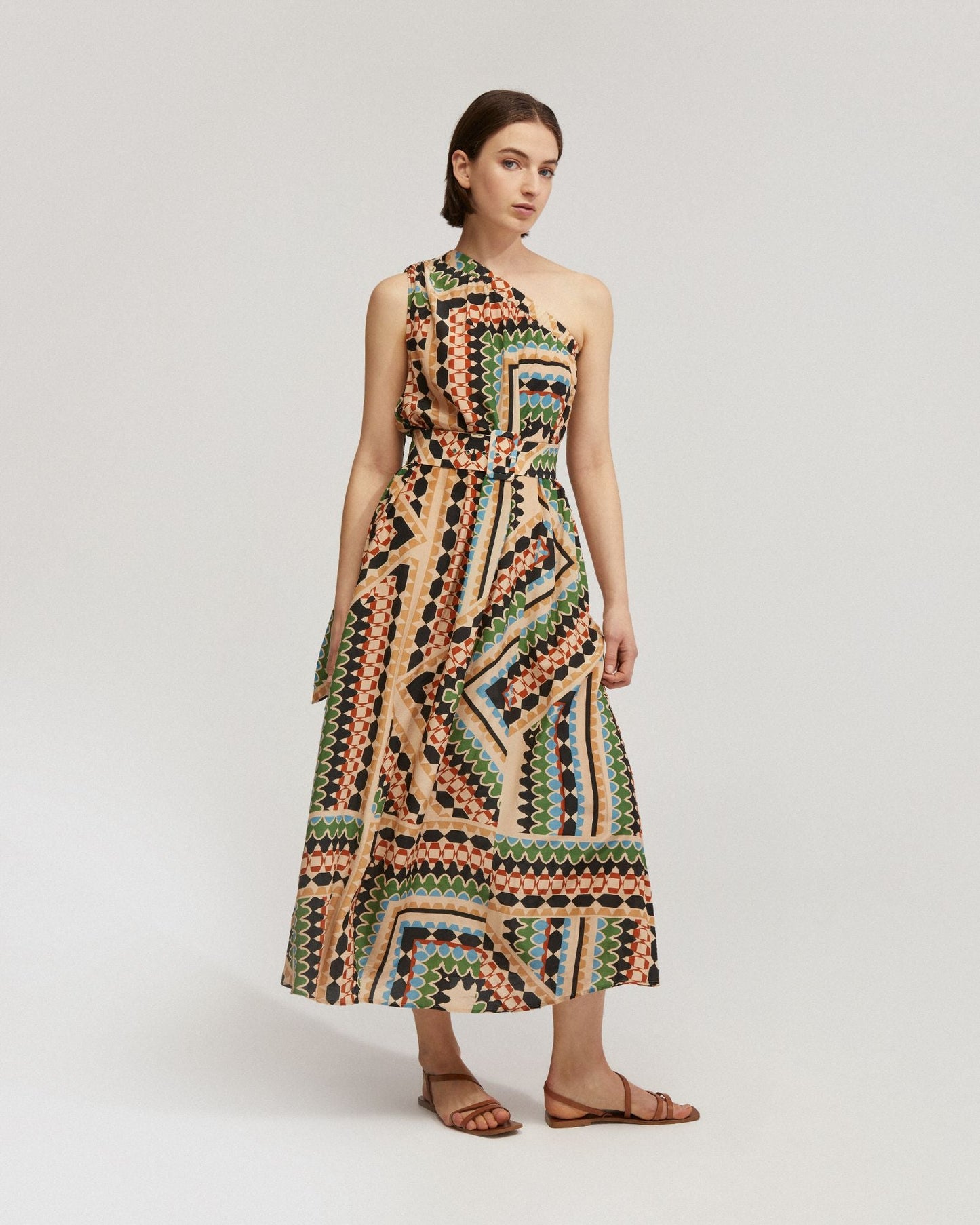 Samina Printed One-Shoulder Dress