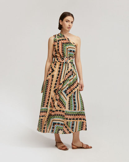 Samina Printed One-Shoulder Dress