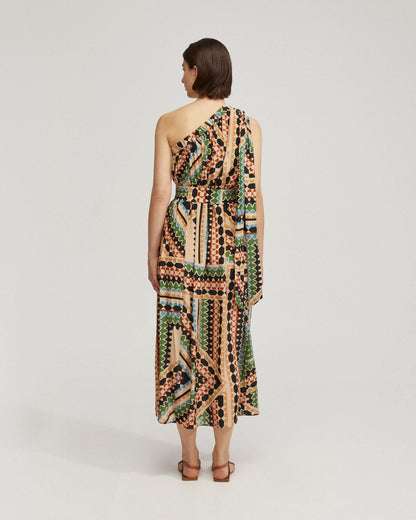 Samina Printed One-Shoulder Dress