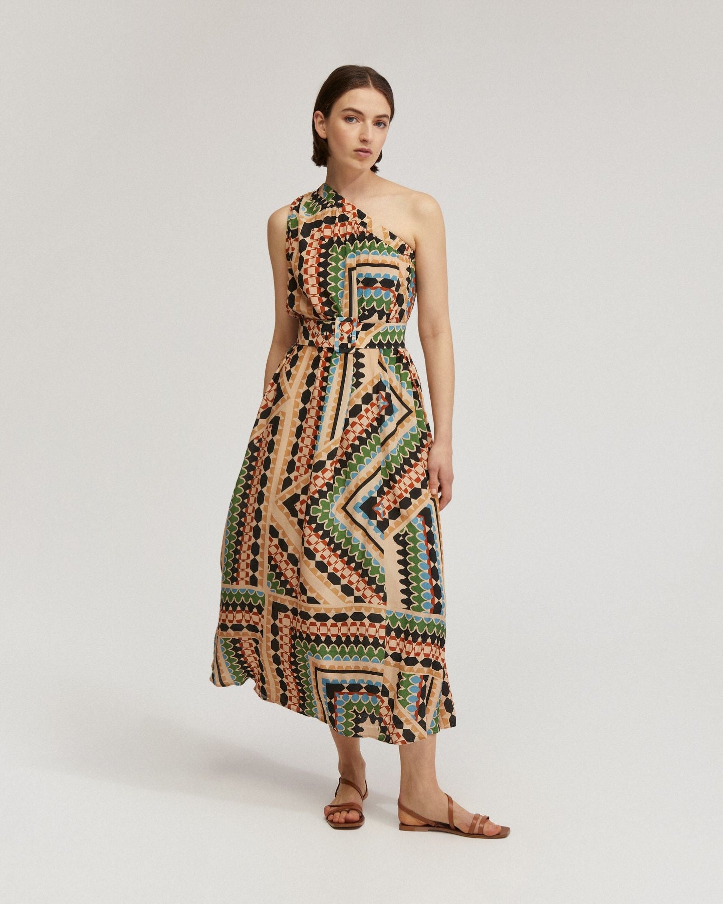 Samina Printed One-Shoulder Dress