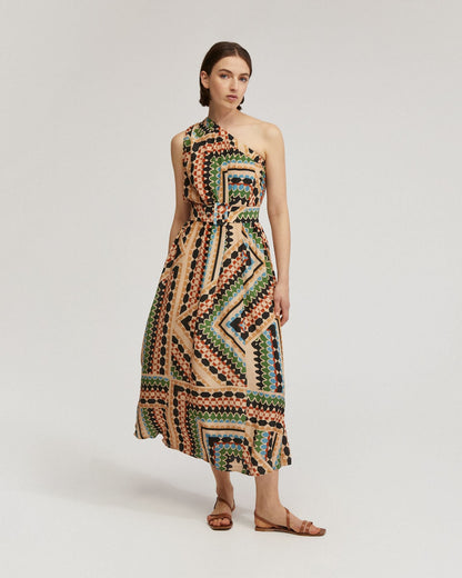 Samina Printed One-Shoulder Dress