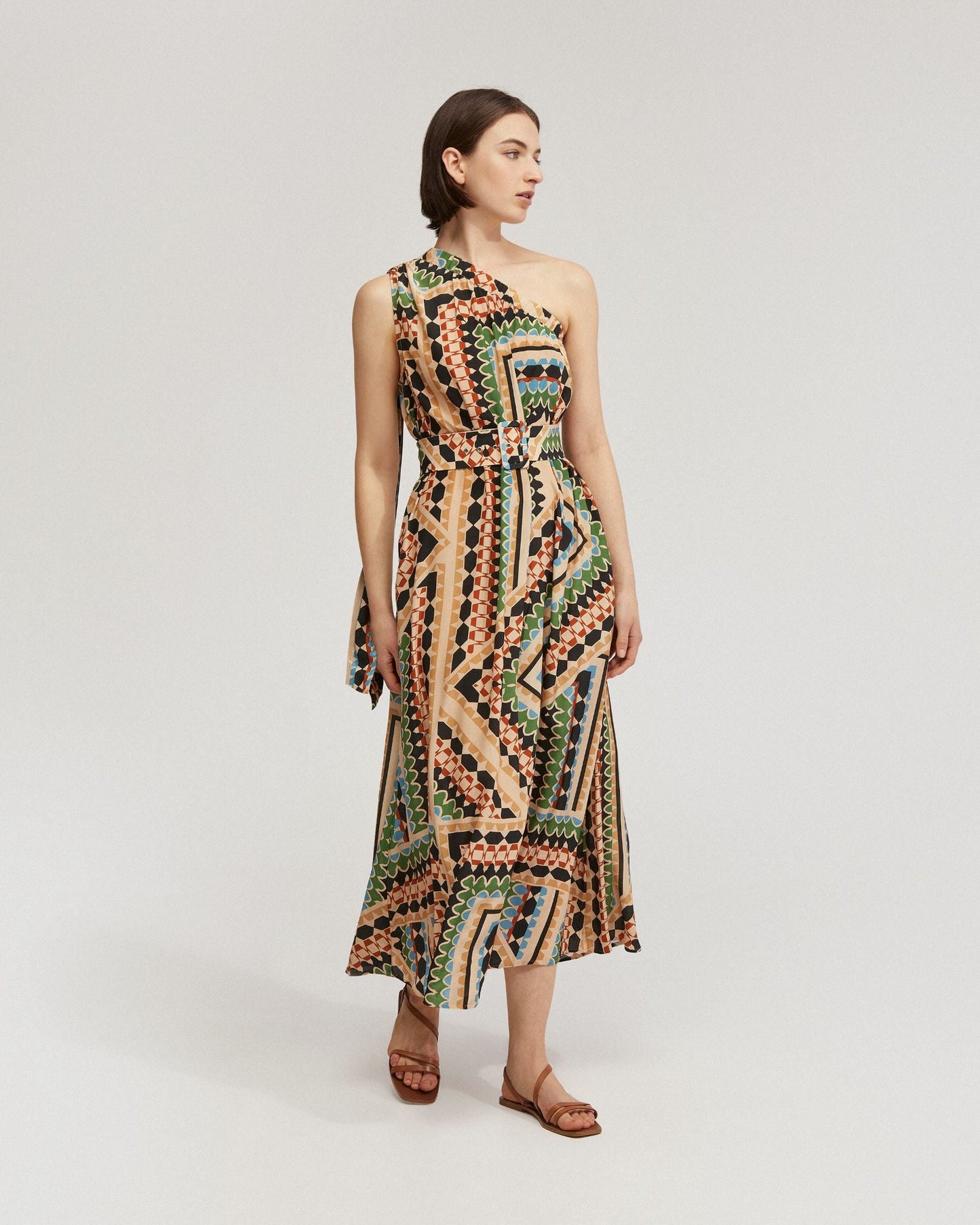 Samina Printed One-Shoulder Dress