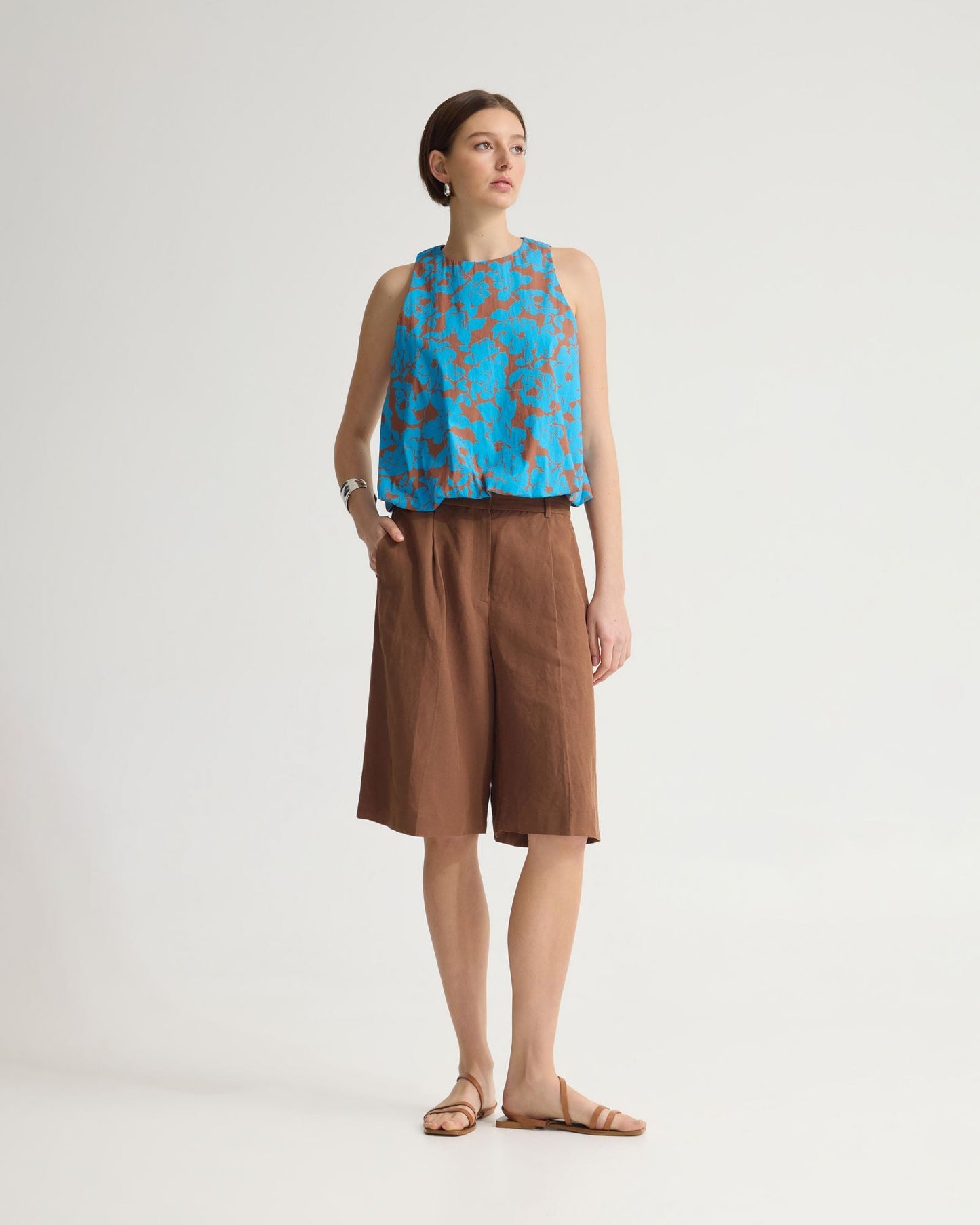 Clover Printed Cotton Shell Top