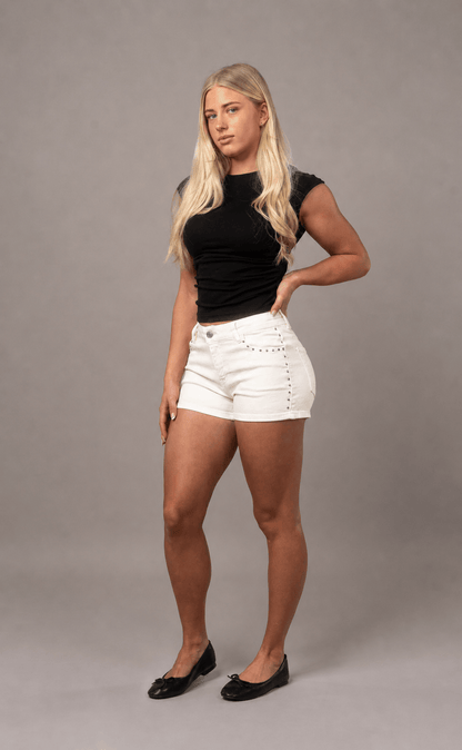 Womens Fitjeans Studded Shorts - White