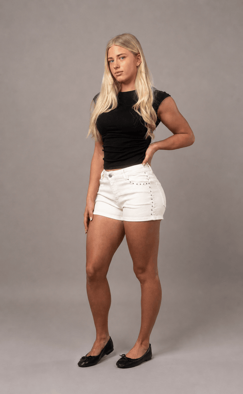 Womens Fitjeans Studded Shorts - White