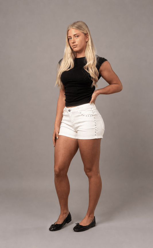 Womens Fitjeans Studded Shorts - White