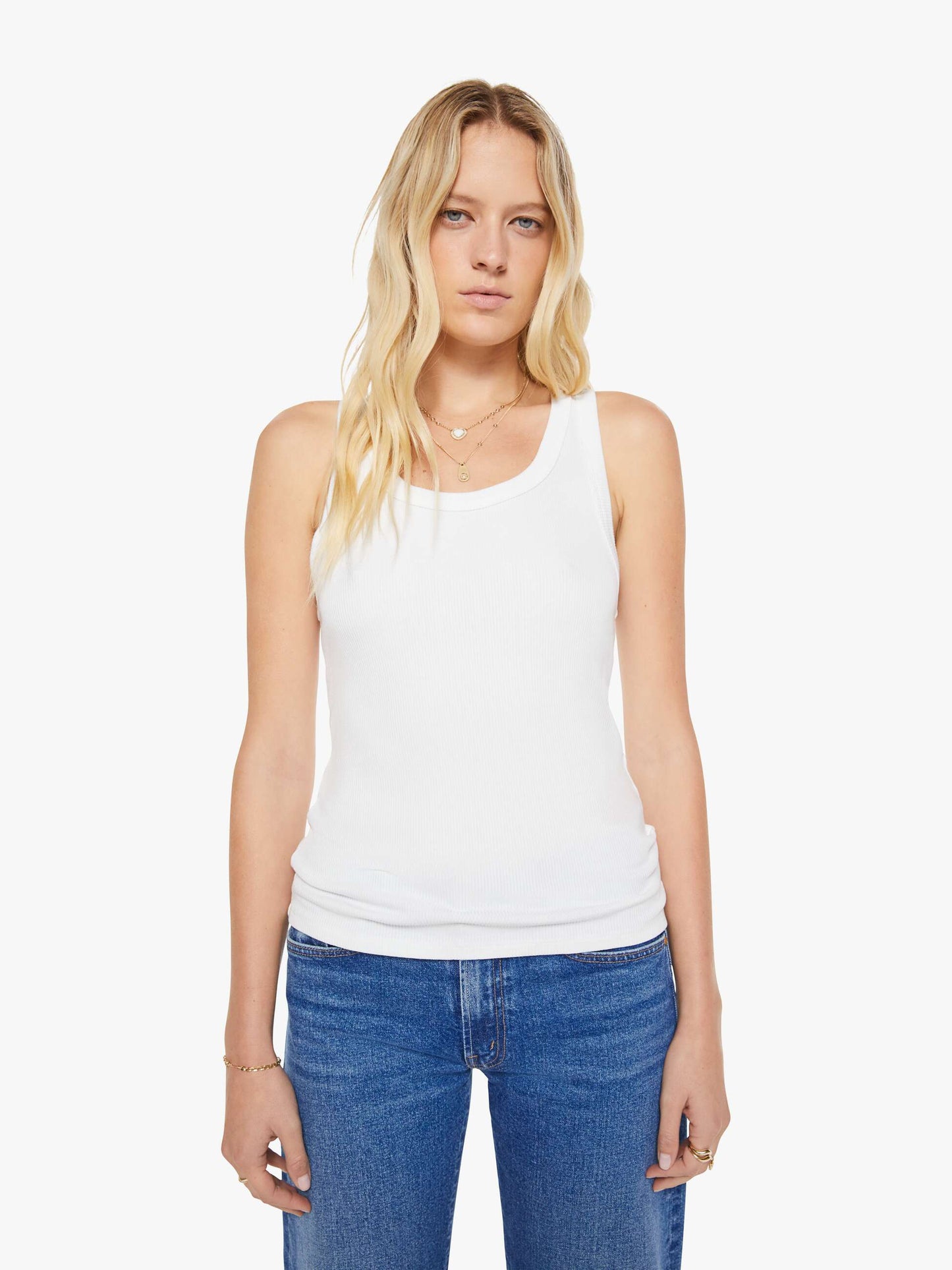 SPRWMN Rib Fitted Scooped Tank - White