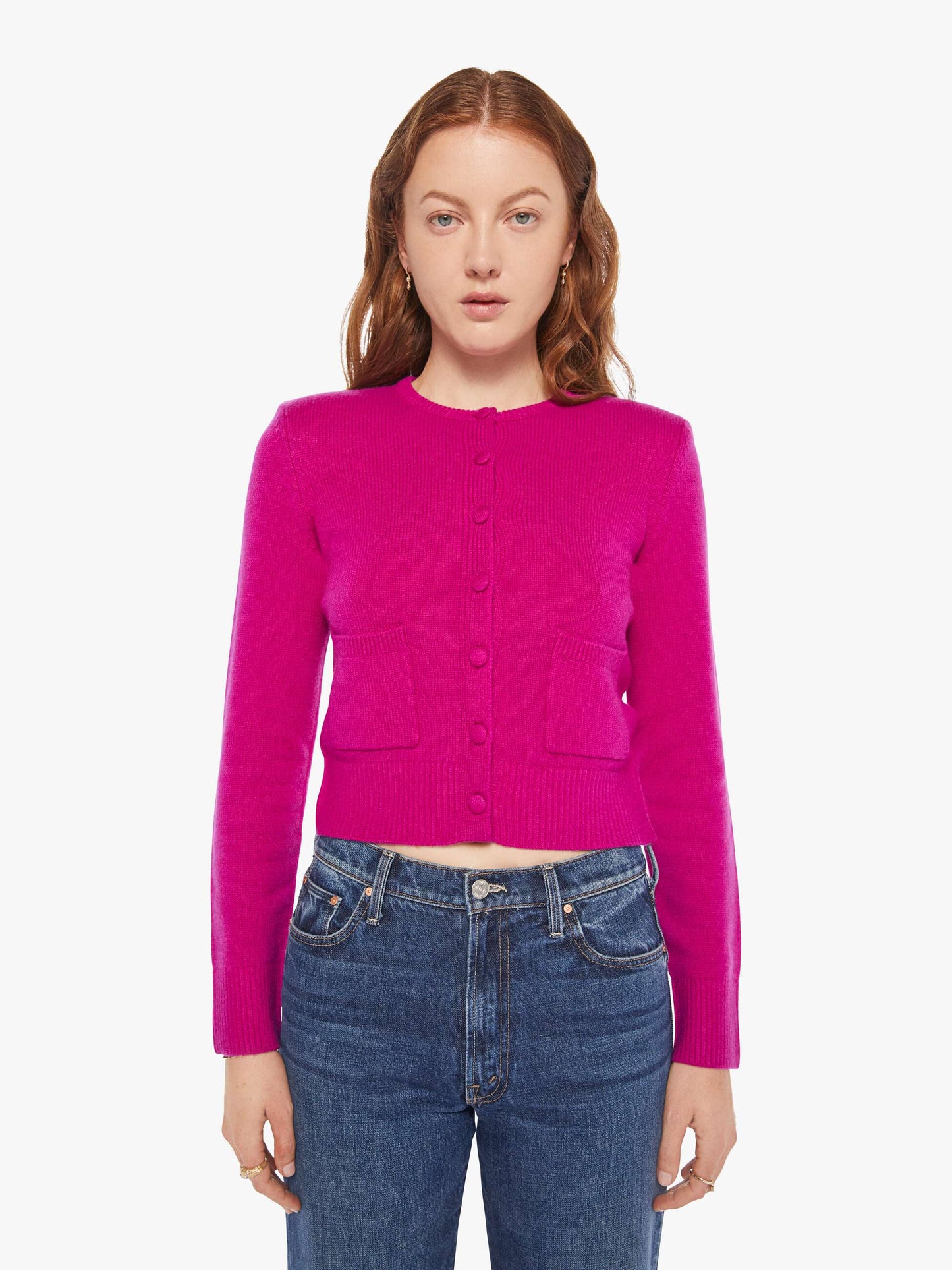 SABLYN Emilia Shoulder Pad Cardigan - Magenta