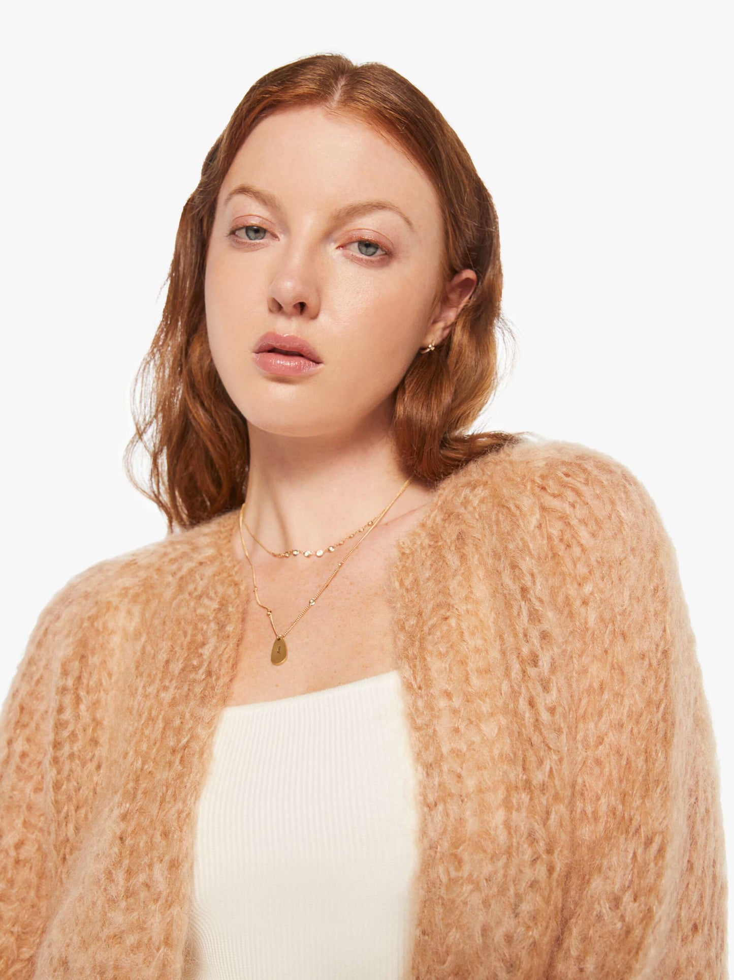 Maiami Mohair Puffy Sleeve Small Cardigan - Camel
