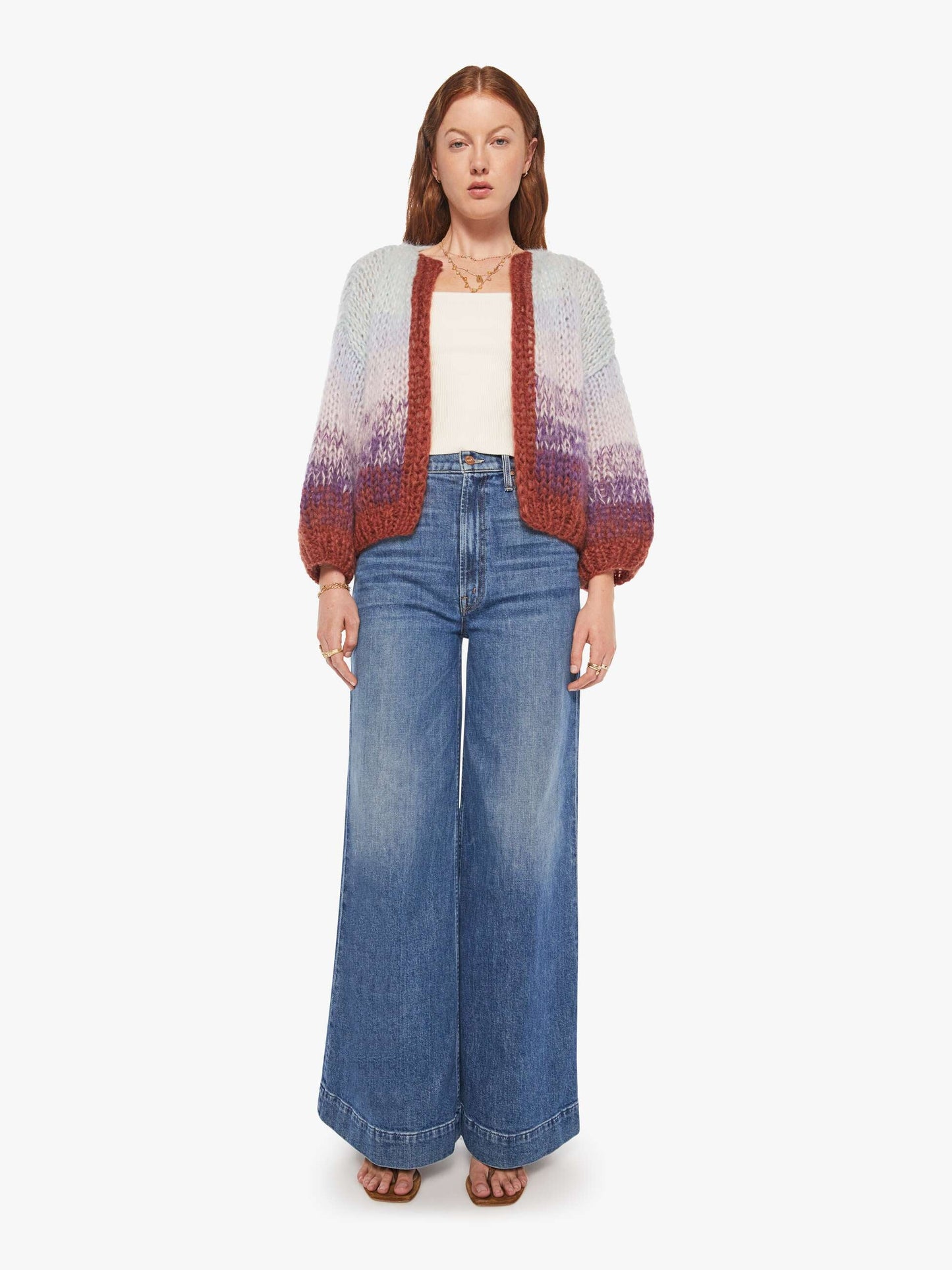 Maiami Mohair Gradient Bomber Cardigan - Purple - Light Blue