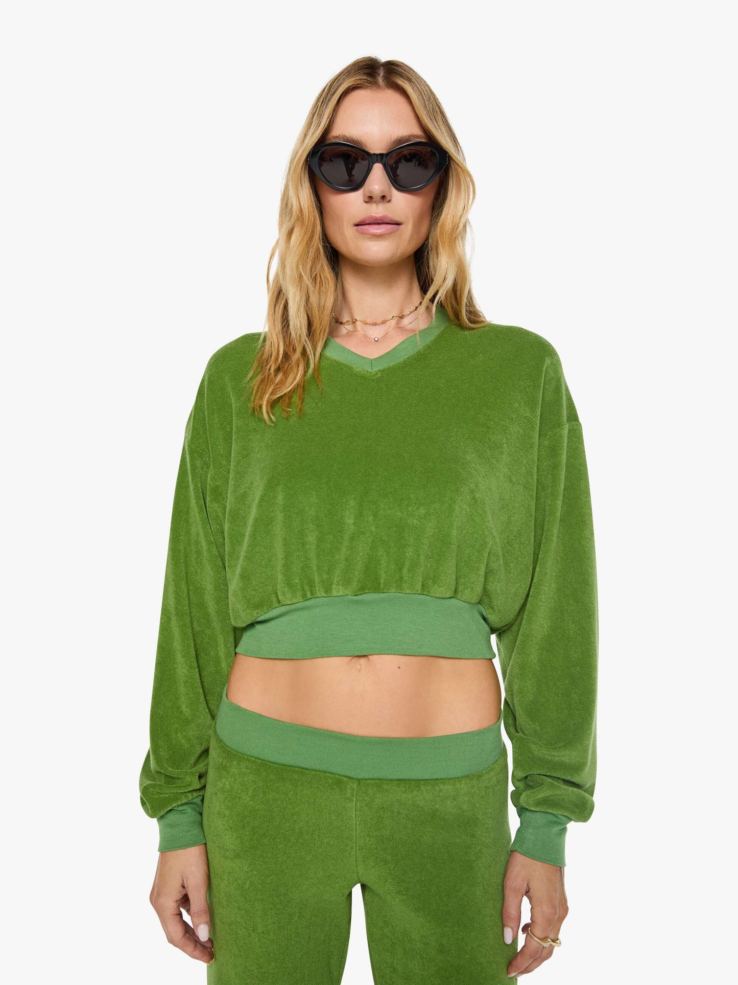 Eterne Cropped V Neck Sweatshirt - Fern