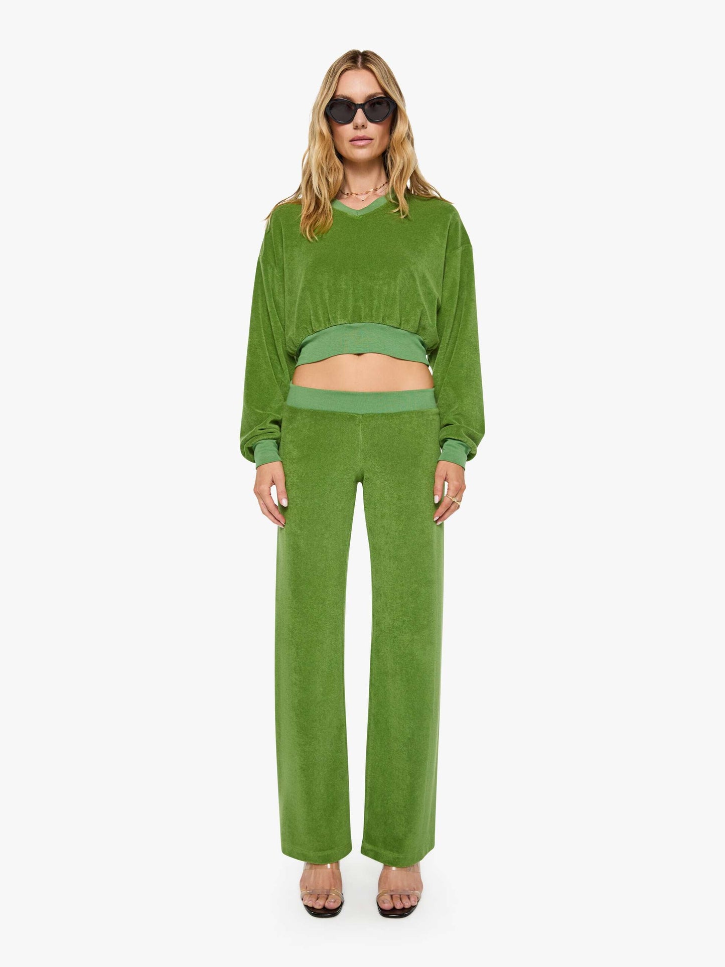 Eterne Cropped V Neck Sweatshirt - Fern