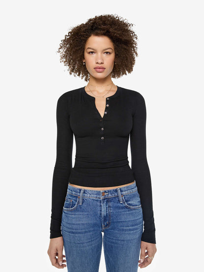 Eterne Long Sleeve Henley Top - Black