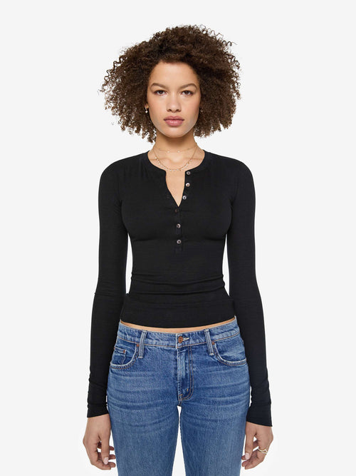 Eterne Long Sleeve Henley Top - Black