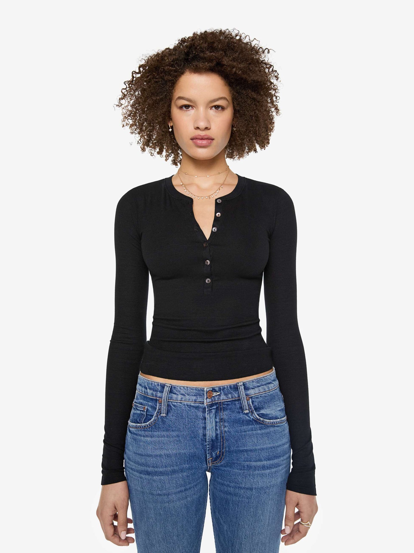Eterne Long Sleeve Henley Top - Black
